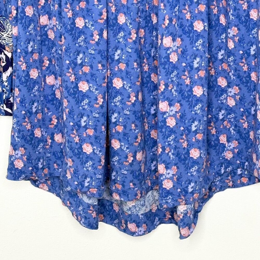 Free People Blue Boho Floral Print Long Flutter Sleeve Blouse Tunic - Women’s US - Picture 6 of 9